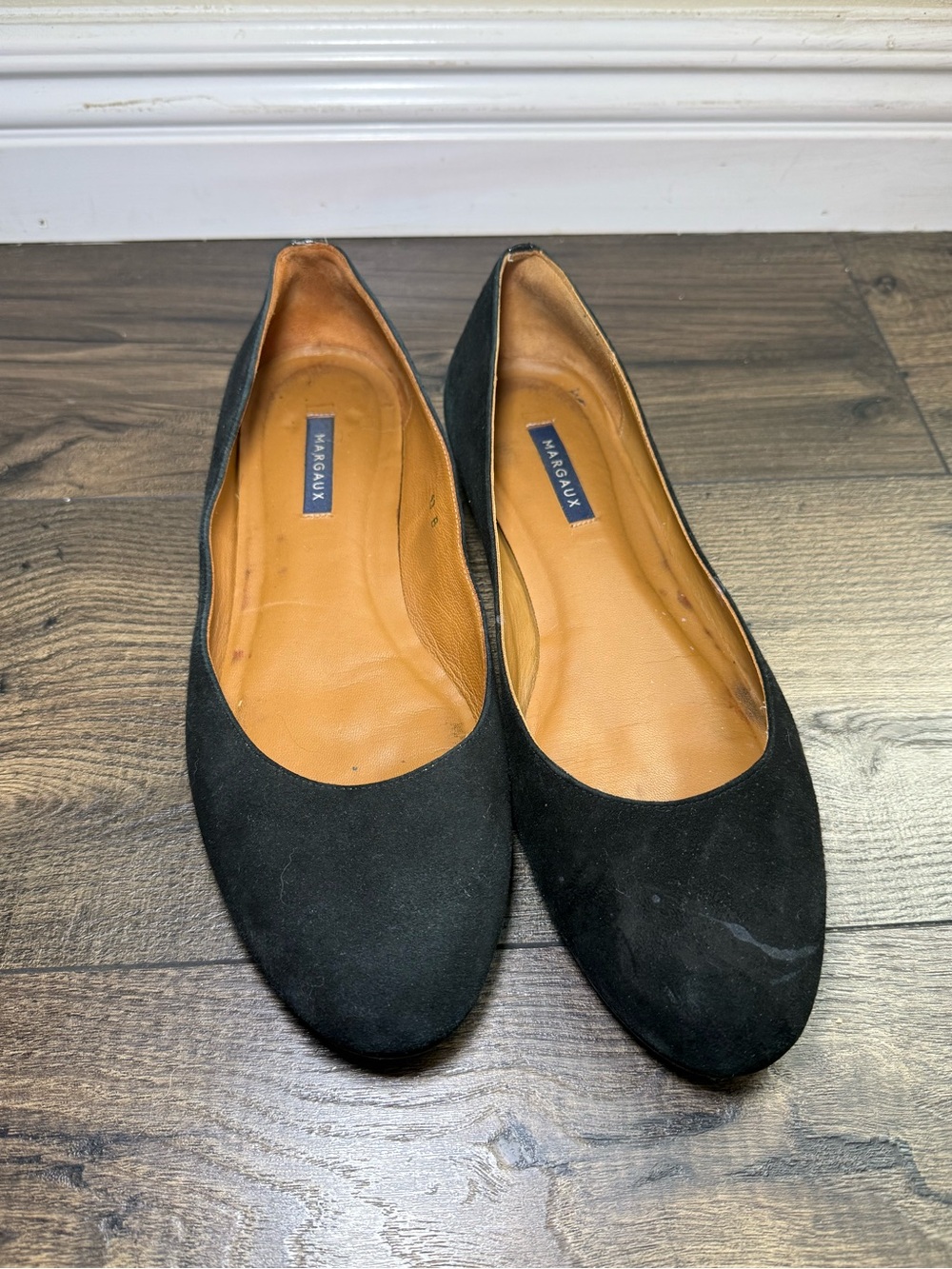 Margaux Black Suede Leather Pointe Ballet Flats Made in Spain Size US 12